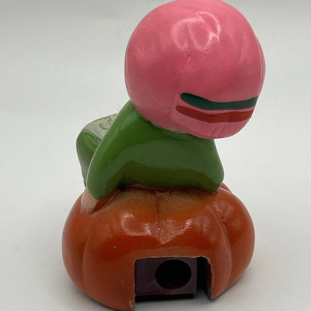 Vintage Ceramic Figurine Pencil Sharpener Asian Child on Pumpkin 1950s–70s Japan